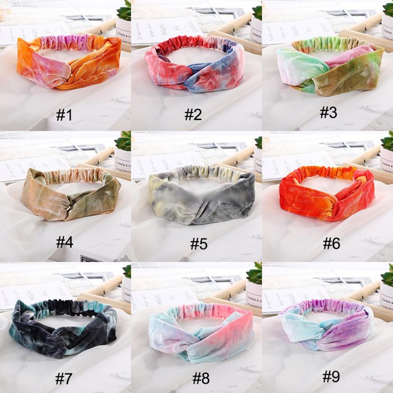 Fashion Women Tie Dyed Headband Outdoor Sports Velvet Cross Hairbands Girls Elastic Headwrap Hair Accessories