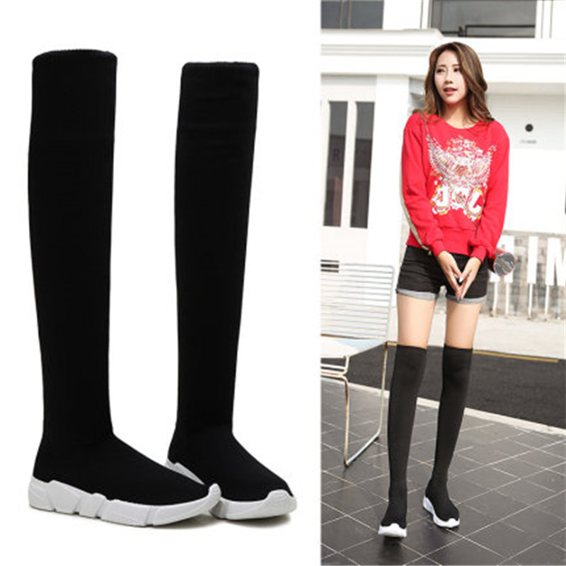 New Woman Platform Elastic Over The Knee Boots Women Suede Leather Socks Black Boots Long Thigh High Slim Knitting Sneaker, Black 2
New Woman Platform Elastic Over The Knee Boots Women Suede Leather Socks Black Boots Long Thigh High Slim Knitting Sneaker, Black 2