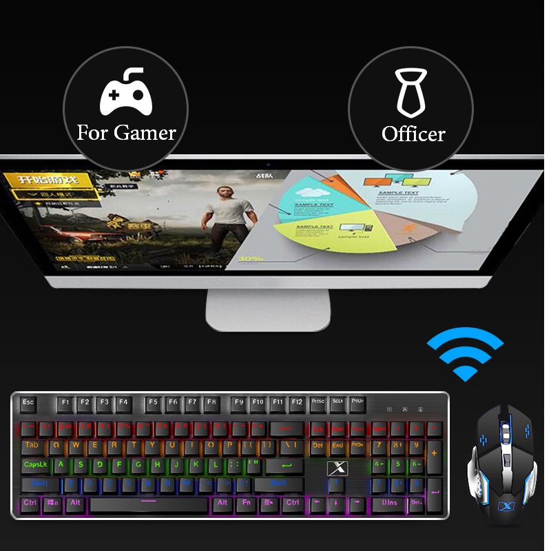 104 Key Mechanical Keyboard Blue/Black Axis Keyboard for Officer Gamer Dual Mode Wired/Wireless Mechanical Mouse Combos
104 Key Mechanical Keyboard Blue/Black Axis Keyboard for Officer Gamer Dual Mode Wired/Wireless Mechanical Mouse Combos