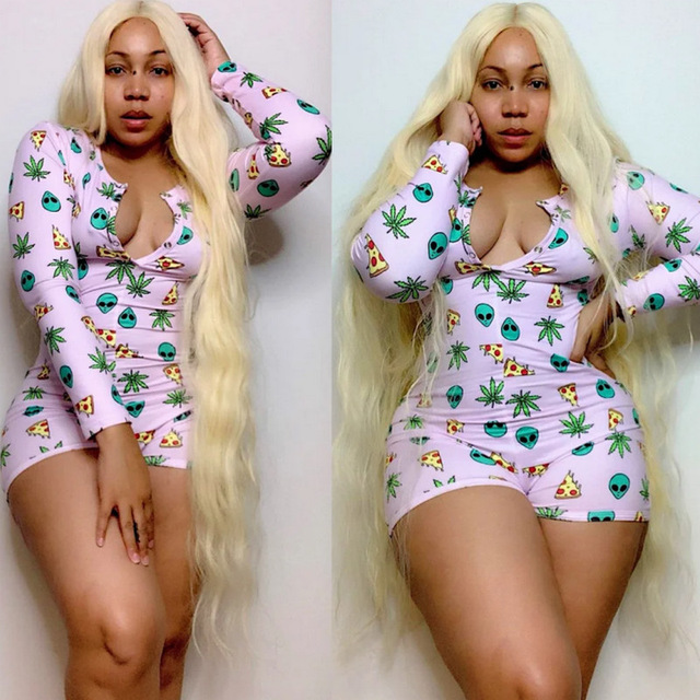 Womens Pajamas Jumpsuit Sleepwear Fashion Floral Long Sleeve V Neck Bodycon Jumpsuit Bodysuit Romper Shorts Pants Overalls