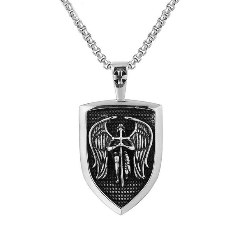 Stainless Steel Vintage Holy Cross Angel Shield Pendant Necklace Religious Bible Verse Engrave Back Angel Necklace Jewelry Gift
Stainless Steel Vintage Holy Cross Angel Shield Pendant Necklace Religious Bible Verse Engrave Back Angel Necklace Jewelry Gift