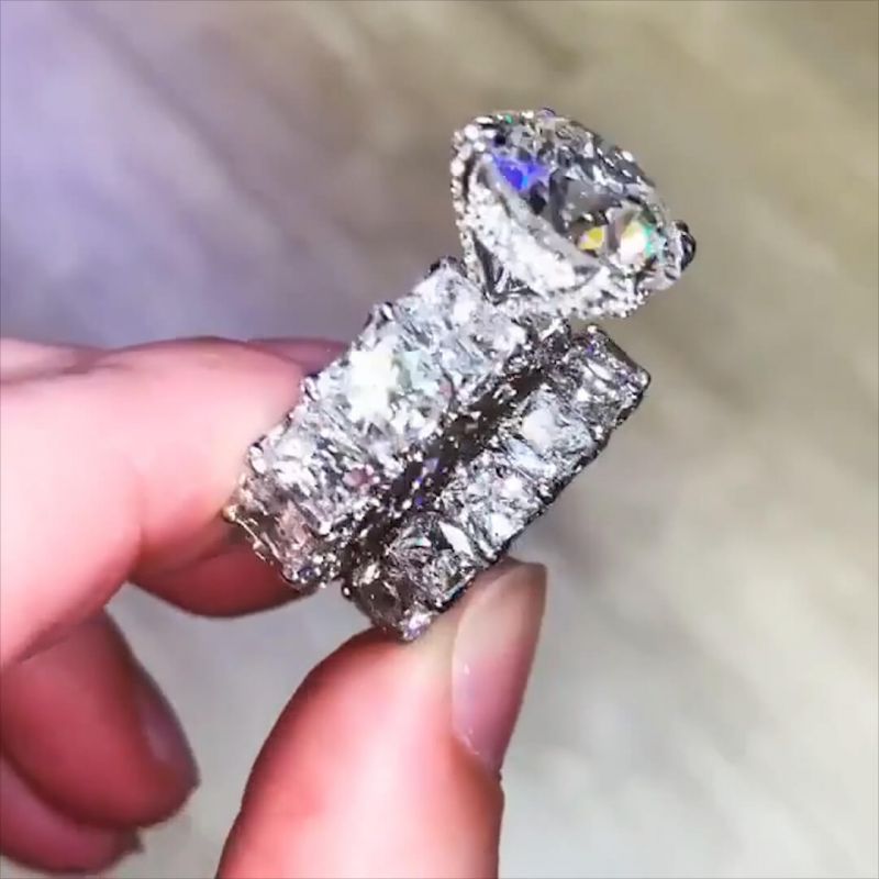 ring Luxury Jewelry 925 Sterling Silver Large Round Cut White Topaz CZ Diamond Couple Rings Women Wedding Bridal Ring