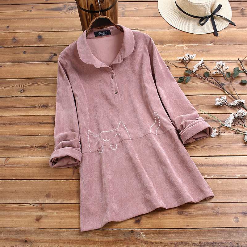 Vintage Cat Embroidery Tunic Tops Spring Corduroy Blouse ZANZEA Casual Long Sleeve Shirts 2020 Women Lapel Blusas Chemise Female, Pink
Vintage Cat Embroidery Tunic Tops Spring Corduroy Blouse ZANZEA Casual Long Sleeve Shirts 2020 Women Lapel Blusas Chemise Female, Pink