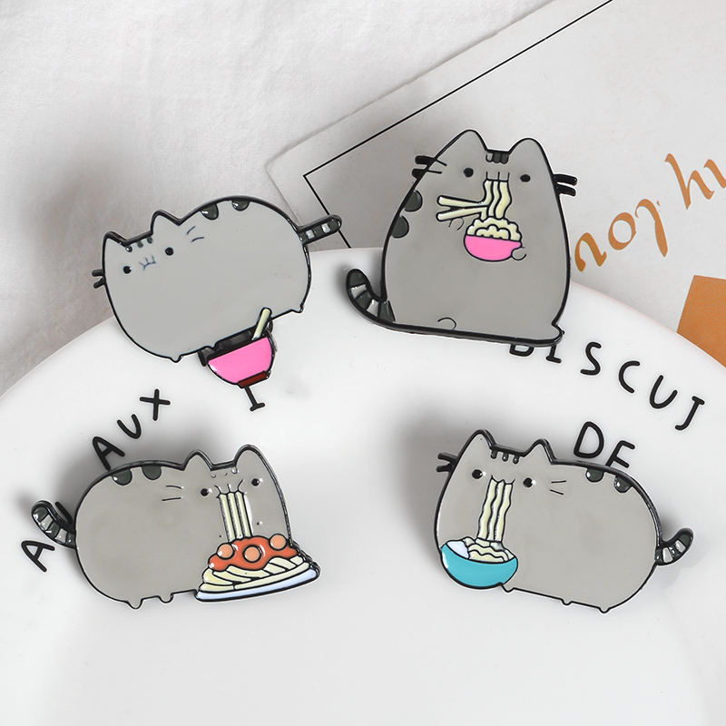 Bloated Fat Grey Cartoon Cat Enamel Pins Greedy Eat all kinds of noodles Badges Brooches for Women Men Kids Jewelry wholesale
Bloated Fat Grey Cartoon Cat Enamel Pins Greedy Eat all kinds of noodles Badges Brooches for Women Men Kids Jewelry wholesale
