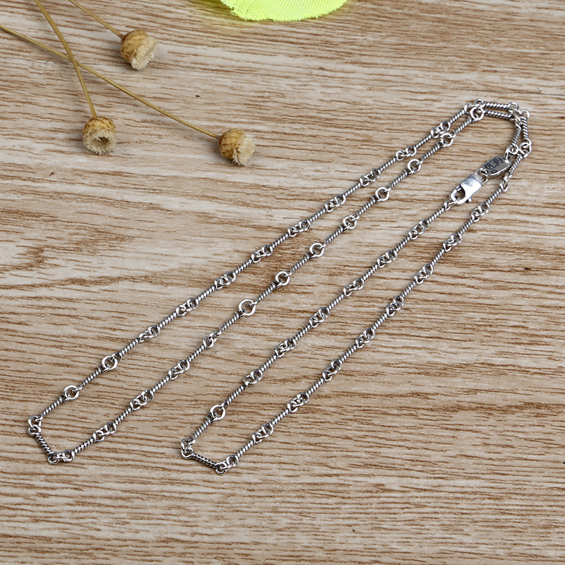 925 stelring silver handmade vintage jewelry American European antique silver fish bone chain necklaces for women men free shipping