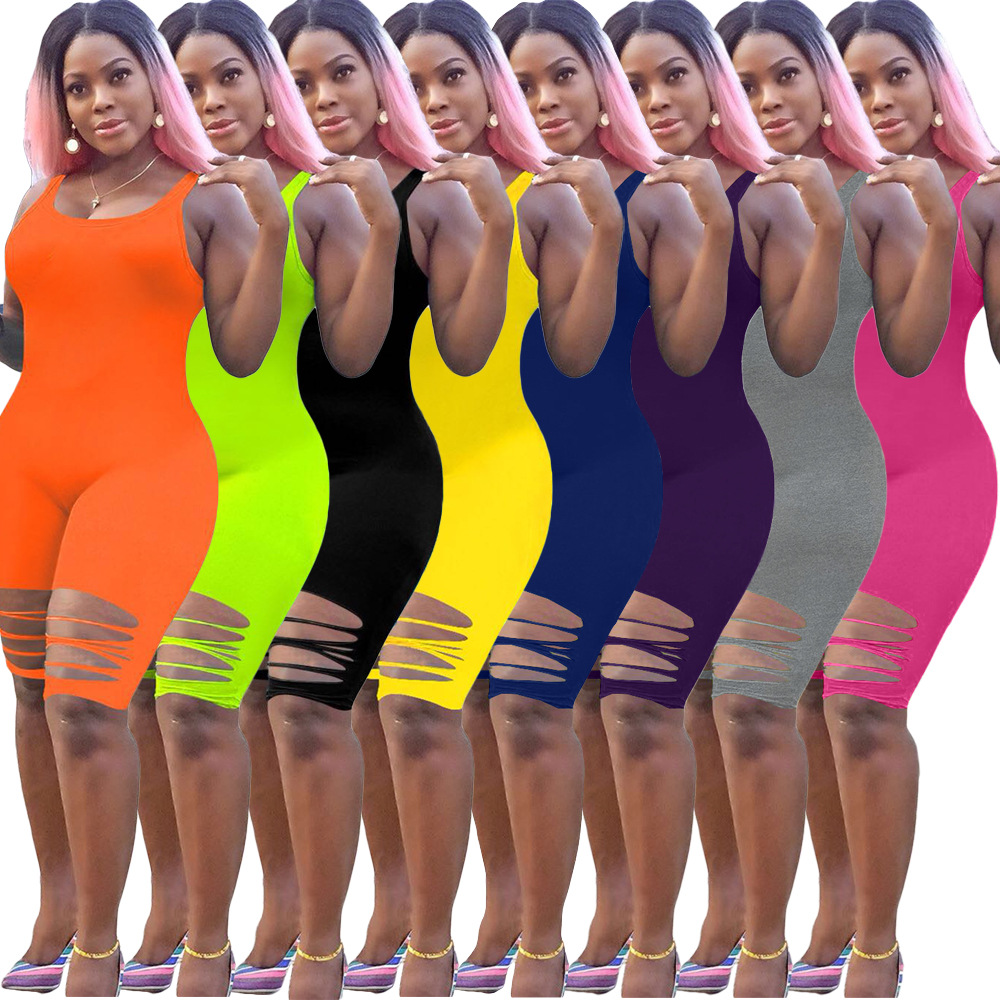Spot new hot selling European and American spring and summer casual street sexy fashion burnt overalls