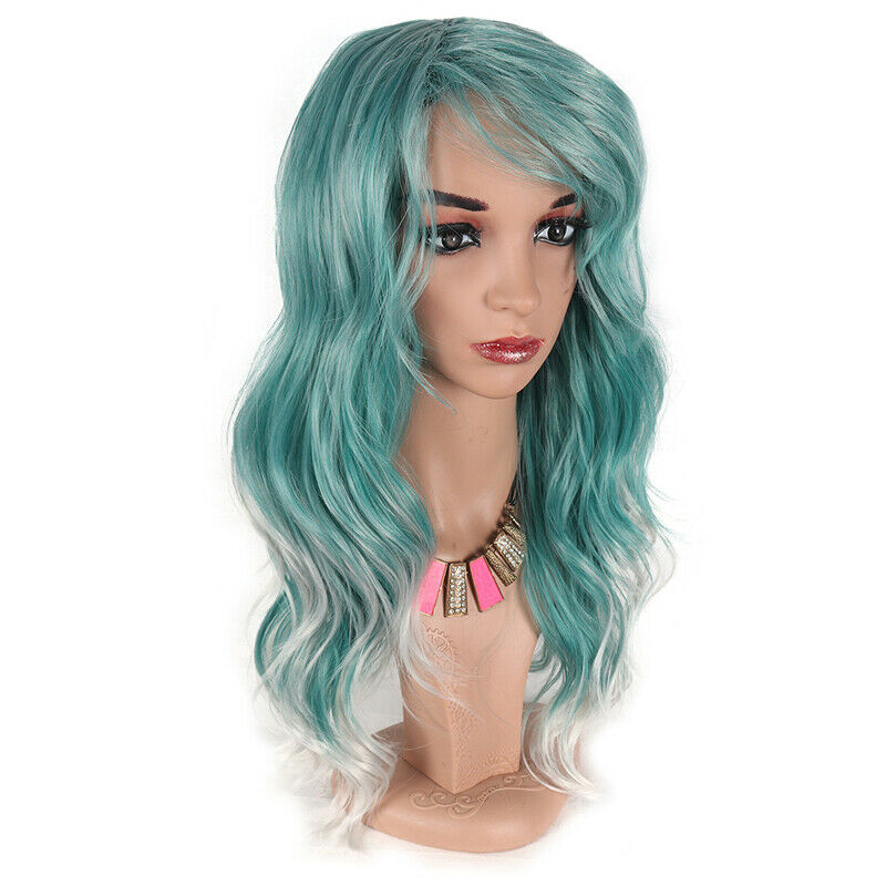 Ombre Green White Fashion Synthetic Hair Wig Long Straight Full Wigs Natural