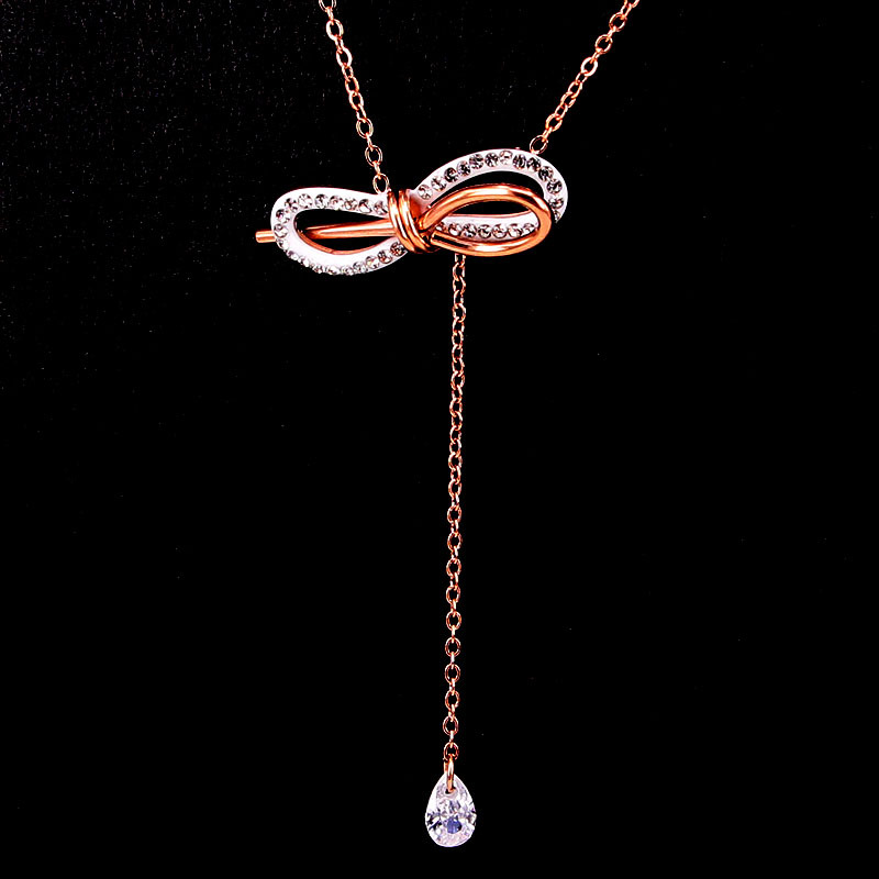 Stainless Steel Bowknot Chains Necklaces lady Love Pendant Jewelry Rose Gold Color Long Crystal Necklace Woman Gifts
Stainless Steel Bowknot Chains Necklaces lady Love Pendant Jewelry Rose Gold Color Long Crystal Necklace Woman Gifts
