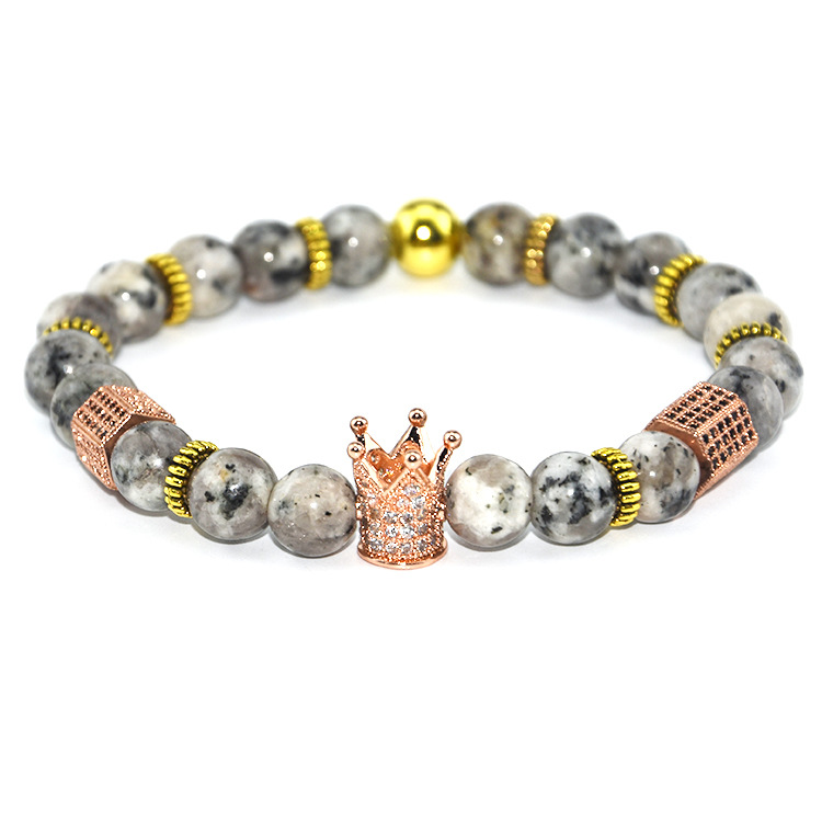 Trendy Micro Pave Cubic Zirconia Hecagon Crown Charm Bracelet Women Men Couple Stone Bead Bangles gift fashion Jewelry wholesale