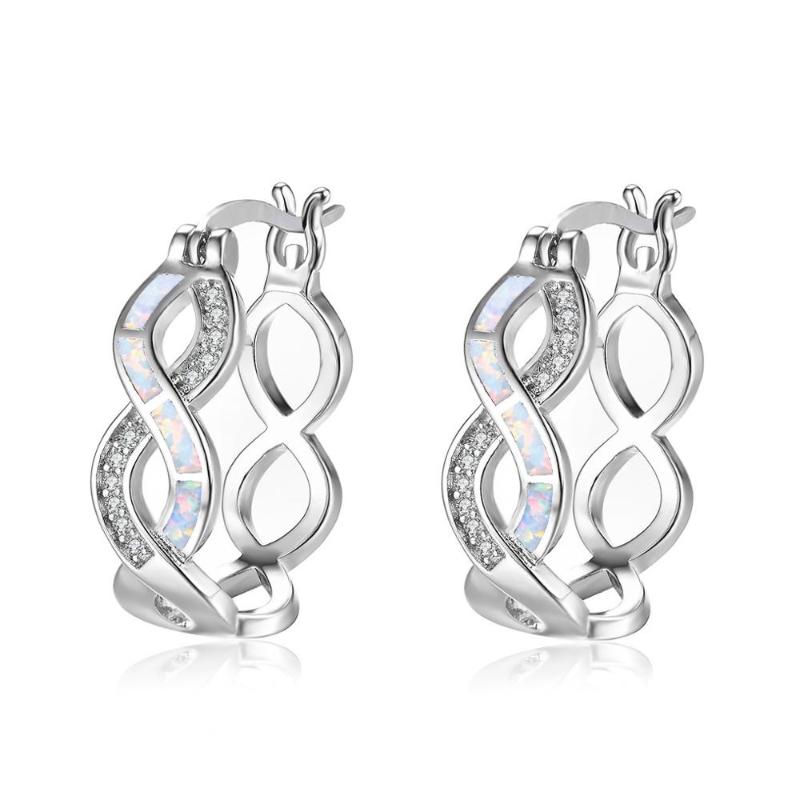 Fashion Jewelry White Zircon Earrings Woman Silver Color Earrings Mixed White Blue Flowers Cross Cutout Woman Gift