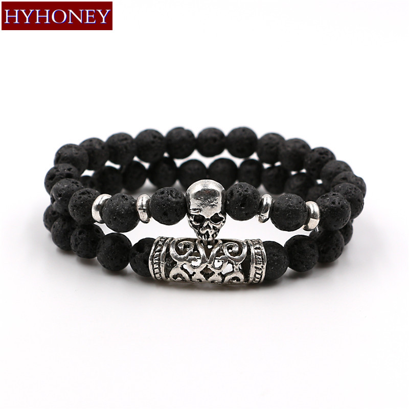 2Pcs/Set New Arrival Natural Lava Stone Beads Bracelets Punk Rock Skull Bracelet Set For Men Women pulseras hombre
2Pcs/Set New Arrival Natural Lava Stone Beads Bracelets Punk Rock Skull Bracelet Set For Men Women pulseras hombre