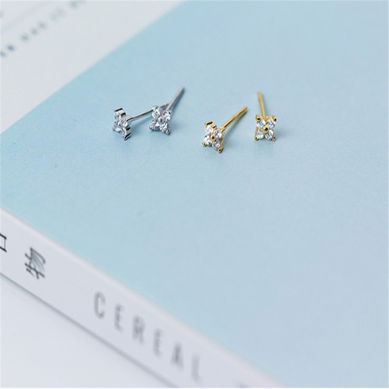 Authentic 925 Sterling Silver Earrings For Women CZ Zircon Crystal Flower Stud Earring Wedding Party Gifts