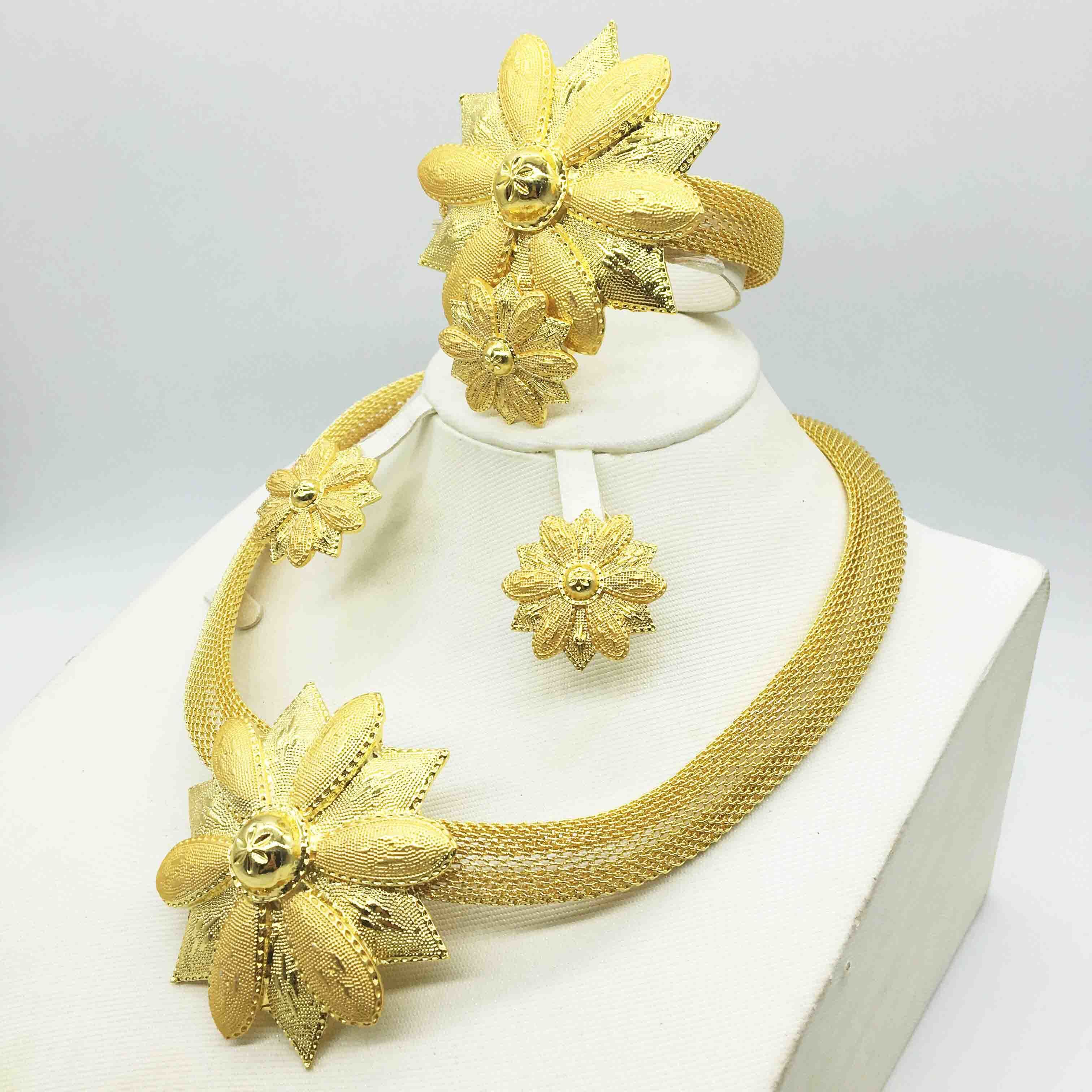Fashion wedding Dubai Africa Nigeria African Jewelry set gold-color necklace Earrings romantic woman Bridal Jewelry Sets LJ200909