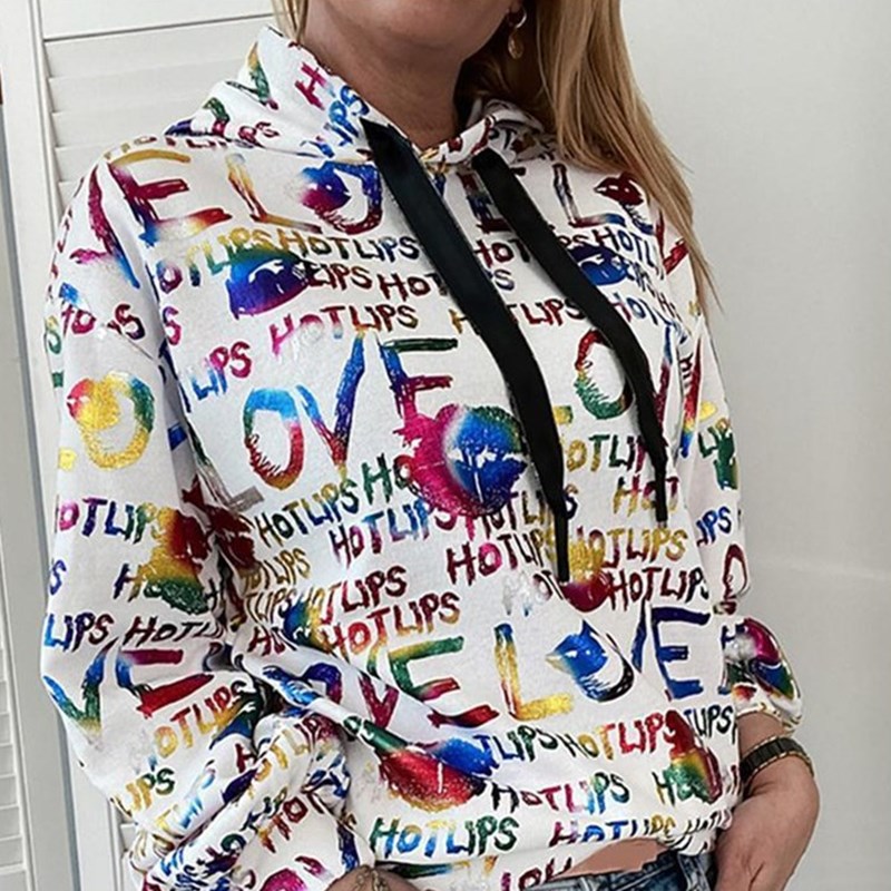 2020 New Style Women' Letter Print Long Sleeve Hooded Sweatshirt Random Print Letter Casual Top Rainbow Color Matching, Multi
2020 New Style Women' Letter Print Long Sleeve Hooded Sweatshirt Random Print Letter Casual Top Rainbow Color Matching, Multi