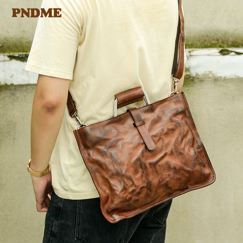 PNDME fashion retro handmade genuine leather men's women's briefcase handbags business natural real cowhide laptop messenger bag, Brown
PNDME fashion retro handmade genuine leather men's women's briefcase handbags business natural real cowhide laptop messenger bag, Brown