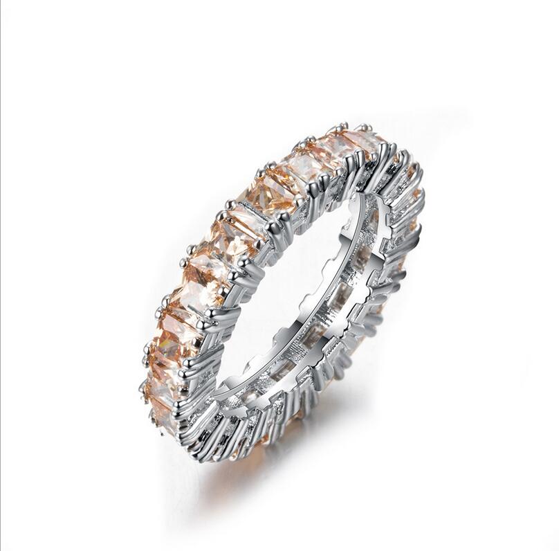 Size 6-10 New Arrival Simple Fashion Jewelry 925 Sterling Silver Radiant Cut Multi Color CZ Gemstones Eternity Women Wedding Band Ring Gift