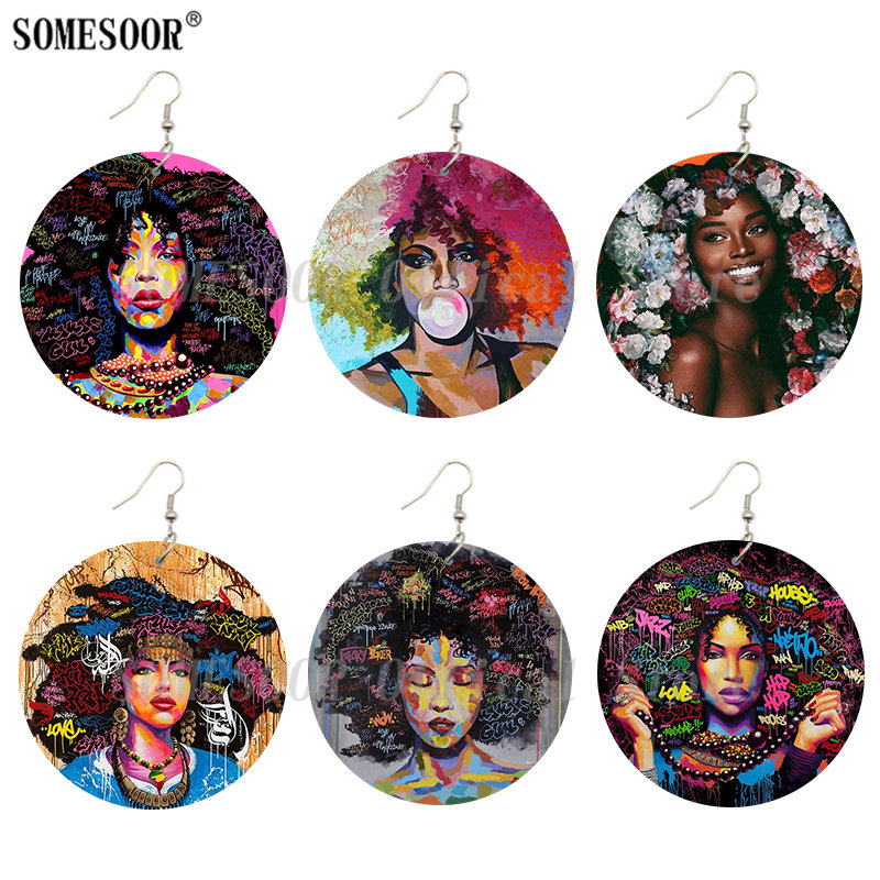 Dangle & Chandelier SOMESOOR Afro Dope Graffiti Natural Hair Wooden Drop Earrings Bubble Gum Girl Black Art Painted Round Pendant For Women
Dangle & Chandelier SOMESOOR Afro Dope Graffiti Natural Hair Wooden Drop Earrings Bubble Gum Girl Black Art Painted Round Pendant For Women