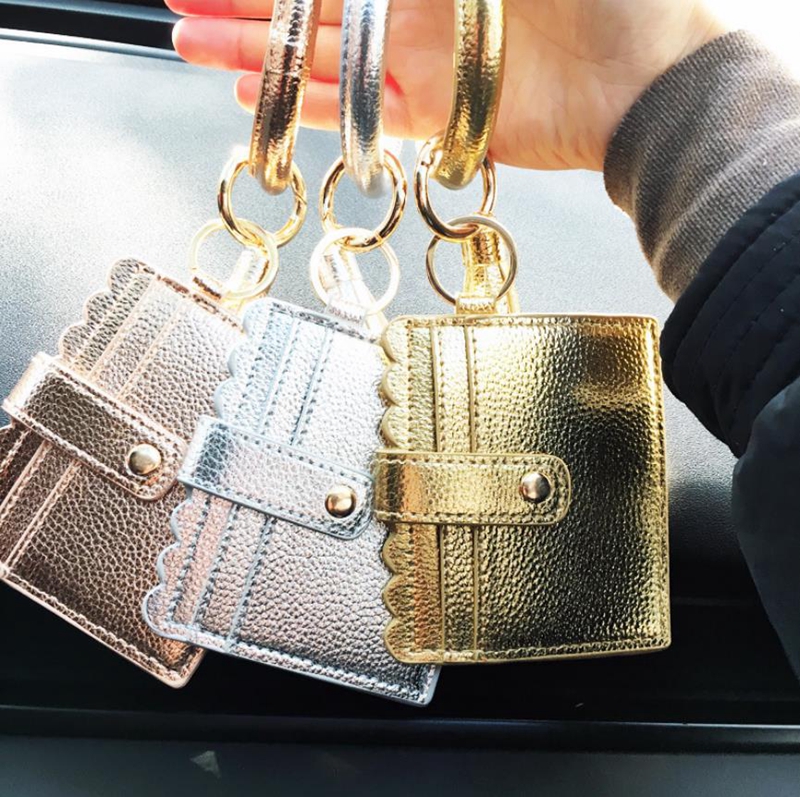 Wristlet Card Bags Tassel Bangle Keychain PU Leather Bracelets Keychain Hanging Card Carrier Pouch Women Girls Christmas Jewelry 5907