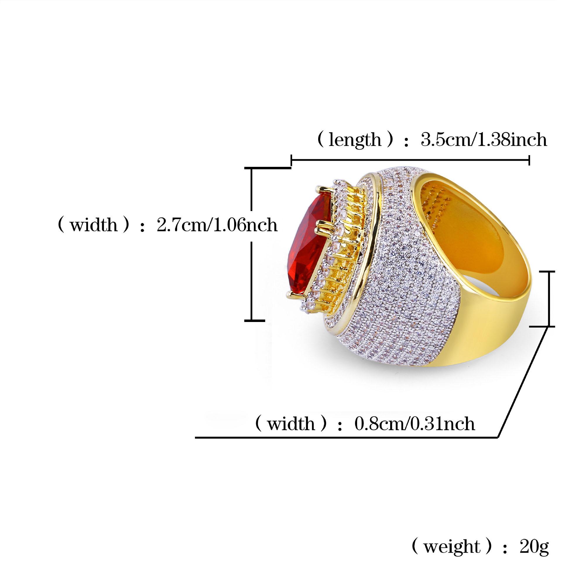 New Mens Ring Vintage Hip Hop Jewelry Ruby Zircon Iced Out Copper Rings Real Gold Plated for Lover Fashion Jewelry Wholesale