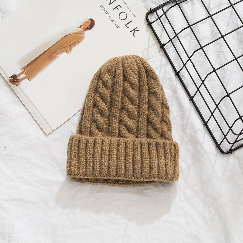 New Arrival Stylish Autumn Winter Warm Women Braided Crochet Wool Knitted Beanie Beret Ski Ball Cap Baggy Solid Hat Skullies