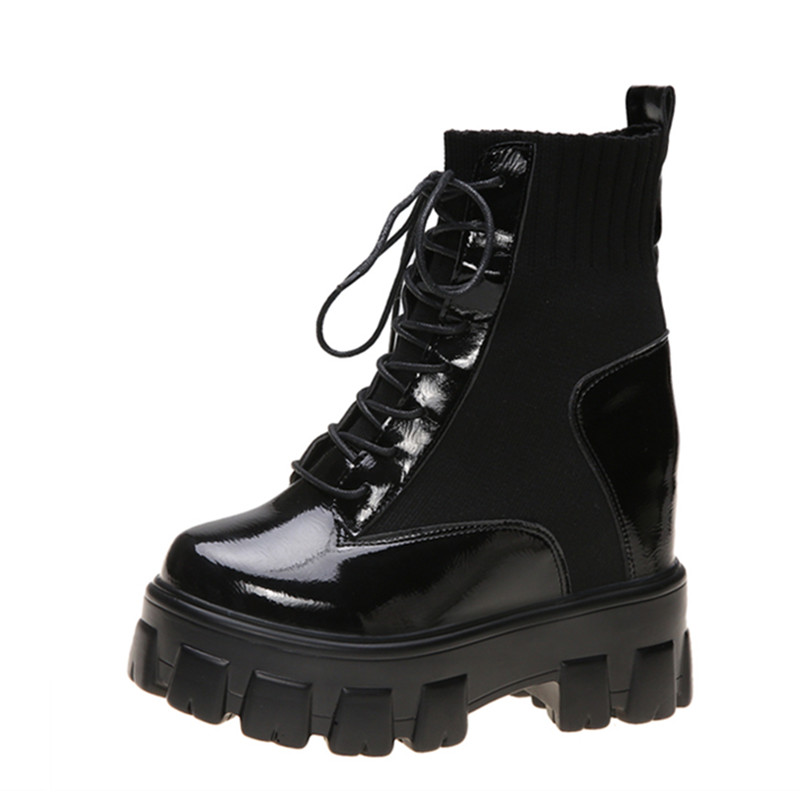 2020 Ankle Boot Women Autumn Thick Bottom Motorcycle Boots High Platform Chunky Sneakers Winter Leather Mid-Calf Boots