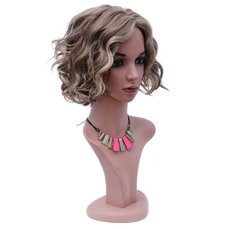 Brown Blonde Short Curly Wavy Curly Hair Synthetic Fashion Women Full Wig Daily