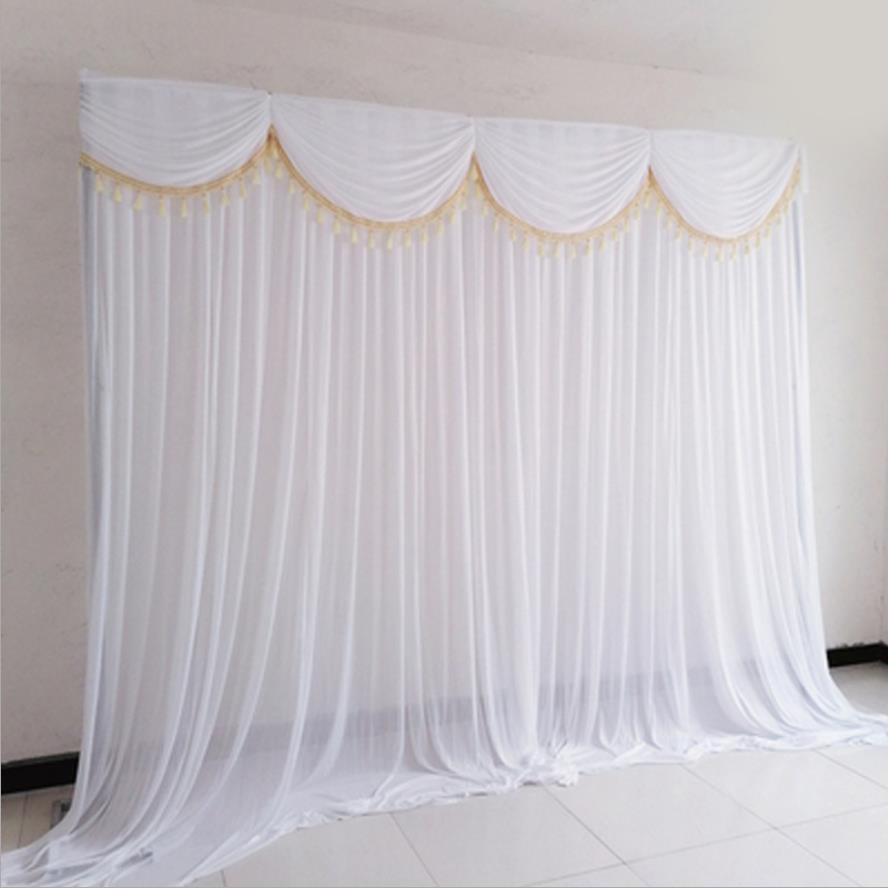 10x10ft Ice silk elegant wedding backdrop curtain drape wedding supplies curtain drapes background for party event Tied/Piped, Burgundy