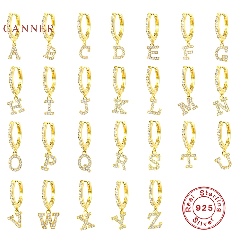 CANNER 1pc Real 925 Sterling Silver Earrings For Women 26 Letters Earrings Hoops Zircon Diamond Korean Pendientes Gold Jewelry
CANNER 1pc Real 925 Sterling Silver Earrings For Women 26 Letters Earrings Hoops Zircon Diamond Korean Pendientes Gold Jewelry
