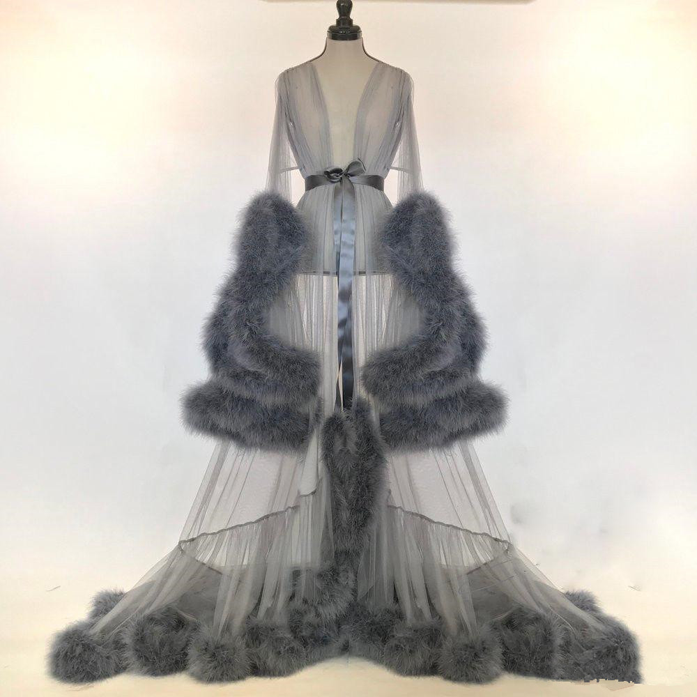 Sexy Women Winter Sexy Faux Fur Lady Sleepwear Women Bathrobe Sheer Nightgown Red White Gray Robe Prom Bridesmaid Shawel
