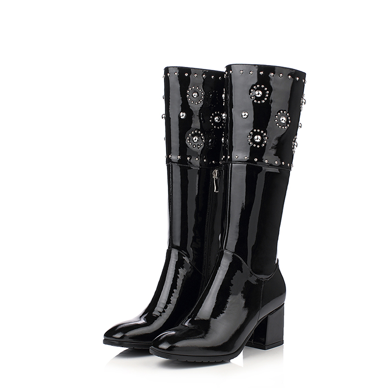 Street style paint natural leather round toe knee-high boots fashion rivets black high heel thick motorcycle boots women's shoes
Street style paint natural leather round toe knee-high boots fashion rivets black high heel thick motorcycle boots women's shoes