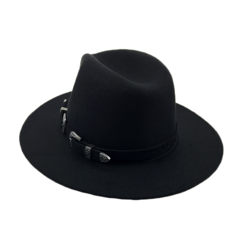 Winter Panama Hat Women Elegant Felt Caps Male Vintage Trilby Hat Wide Brim Fedora CAPS with Belt Chapeau Homme Feutre YY18016