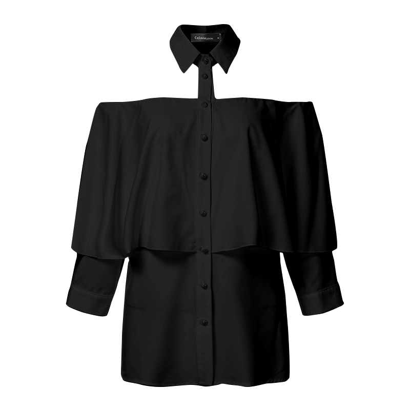 Womens Blouses Shirts Women Cold Shoulder Blouse Celmia Sexy Halter Shirt Summer Ruffles Solid Office Casual Tops Buttons Party Blus AAA