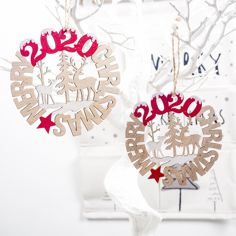 2020 New Year Xmas Tree Ornament Wood Hanging Christmas Decorations for Home Christmas Elk Pendants Noel Kids Gift Navidad Decor