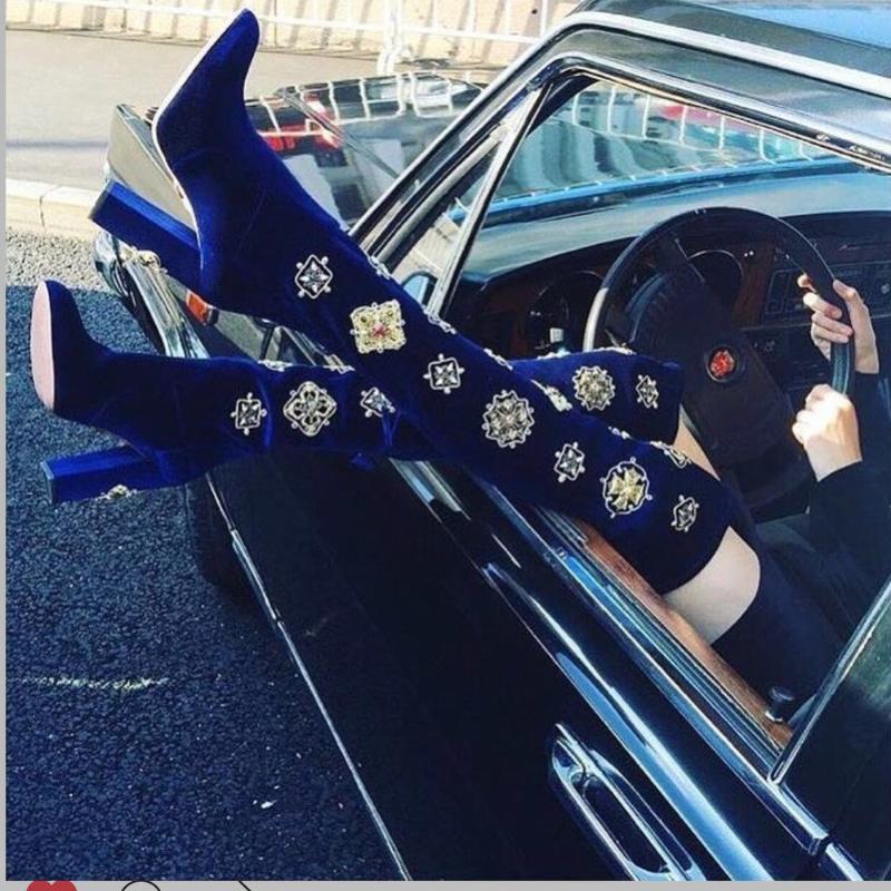 Womens Embroidery Velvet Over The Knee Thigh Boots Block Chunky High Heel Stretchy Pointy Toe Shoes Luxury 5Styles, Blue
Womens Embroidery Velvet Over The Knee Thigh Boots Block Chunky High Heel Stretchy Pointy Toe Shoes Luxury 5Styles, Blue