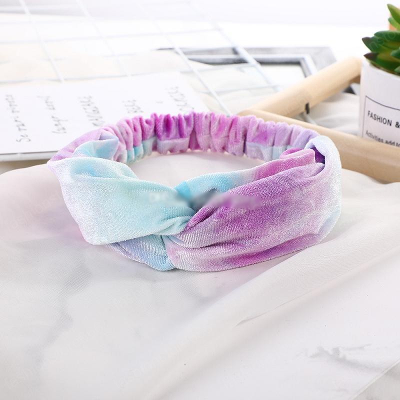 Fashion Women Tie Dyed Headband Outdoor Sports Velvet Cross Hairbands Girls Elastic Headwrap Hair Accessories