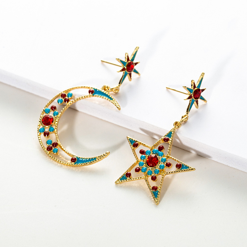 Korean Version of The New Earrings Colorful Crystal Gold Color Sun God Moon Asymmetric Exaggeration Earrings Ladies Wholesale
Korean Version of The New Earrings Colorful Crystal Gold Color Sun God Moon Asymmetric Exaggeration Earrings Ladies Wholesale