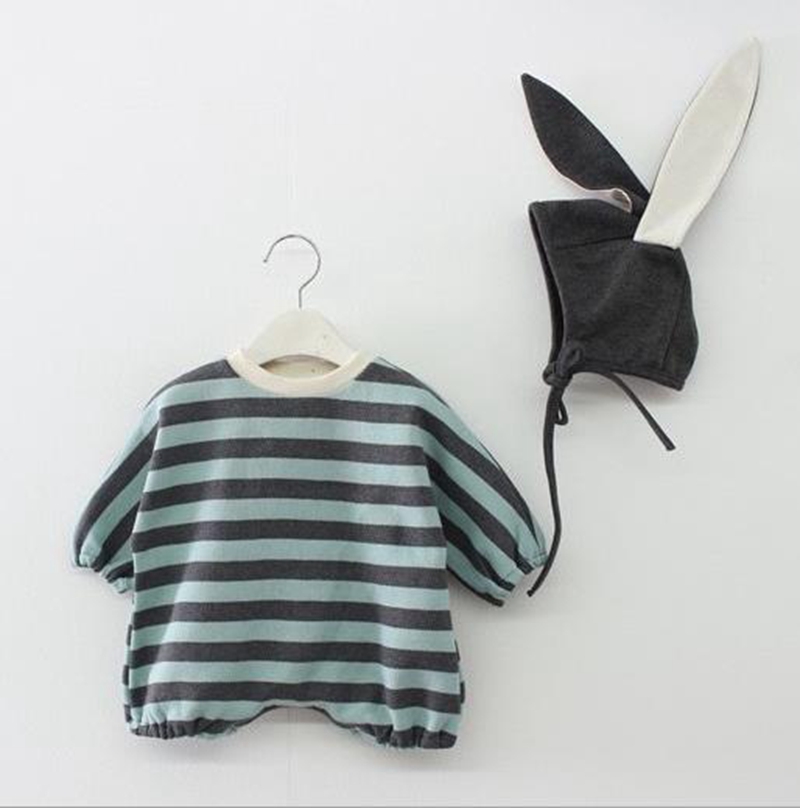 Baby Loose Romper Striped Baby Girl Bunny Romper Rabbit Hat 2pcs Sets Newborn Boy Jumpsuits Autumn Boutique Baby Clothing BT5878