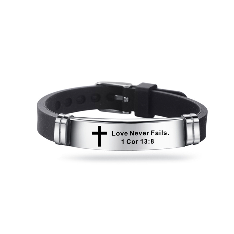Charm Bracelets Bracelet Christian Bible Cross Verse Stainless Steel Love Never Fails Silicone Table With Simple And Elegant Delicate
Charm Bracelets Bracelet Christian Bible Cross Verse Stainless Steel Love Never Fails Silicone Table With Simple And Elegant Delicate