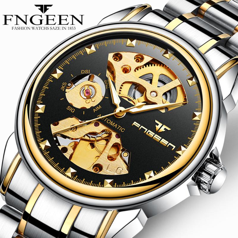 Wristwatches Fngeen Wrist Watch Men Steel Waterproof Self Wind Automatic Mechanical Watches Skeleton Men's Hollow Tourbillon Man, Steel twotone blue
Wristwatches Fngeen Wrist Watch Men Steel Waterproof Self Wind Automatic Mechanical Watches Skeleton Men's Hollow Tourbillon Man, Steel twotone blue