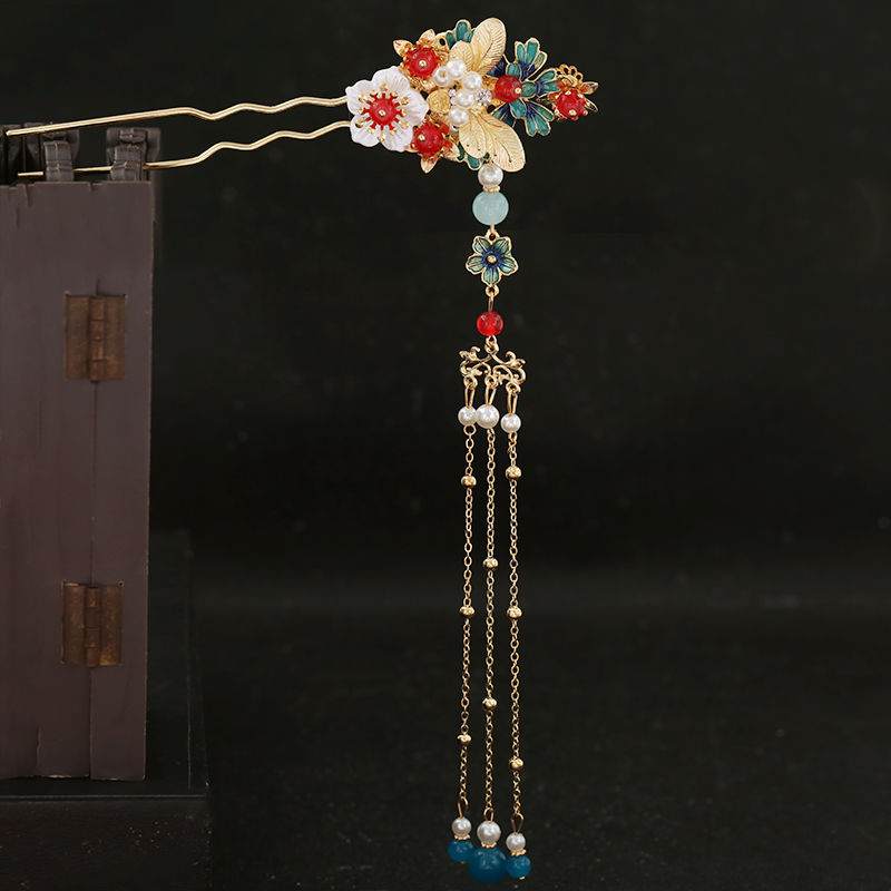 Ancient Plate Hair Hairpin Princess Hair Accessories Traditional Tassel Stick Head Jewelry Chinese Bridal Wedding Headdress Set