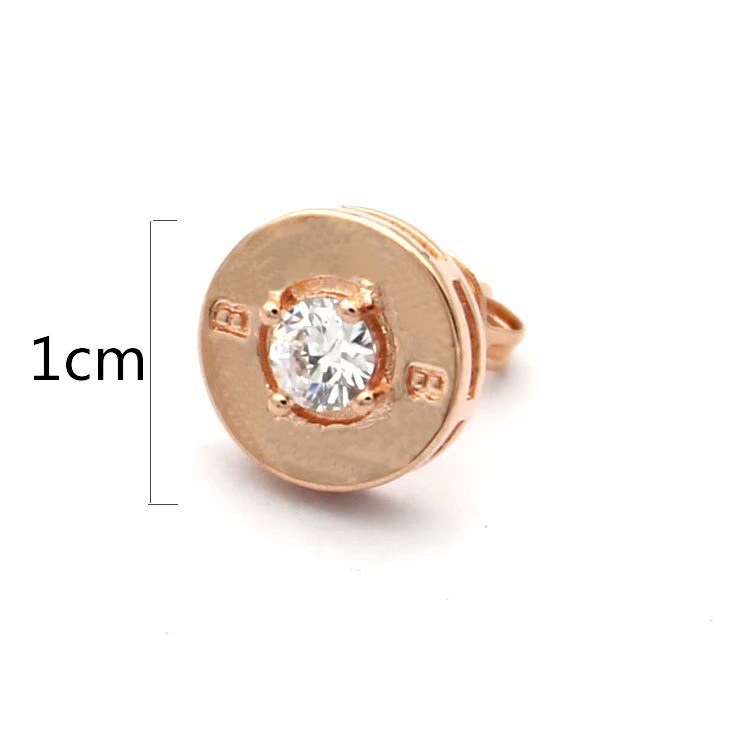 Europe America Style Lady Women Titanium Steel Engraved B Initials Four Prong Setting Single Diamond Round Stud Earrings 2 Color