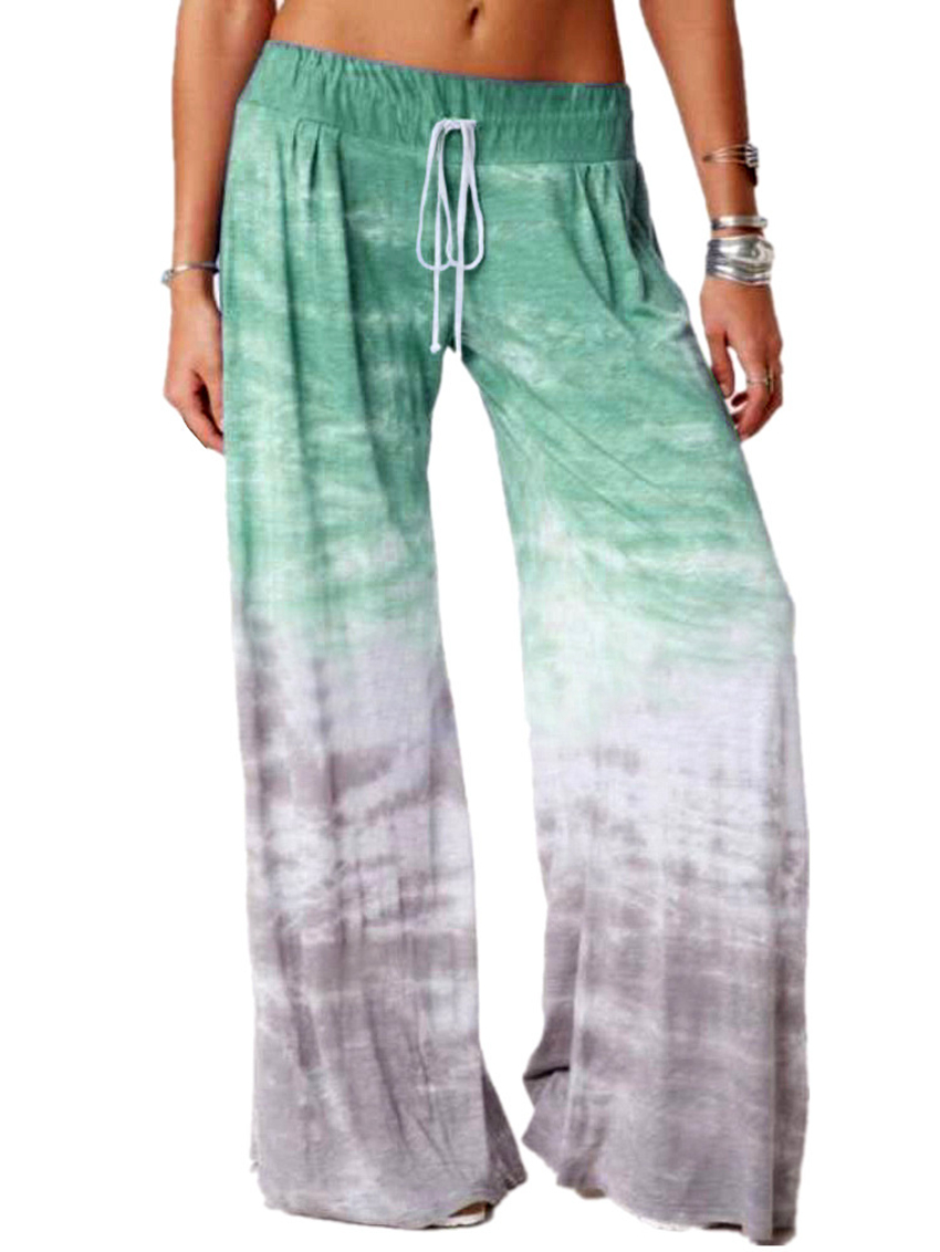 Capris Spot 2021 women European American spring and summer loose gradient color printing yoga wide leg sports trousers