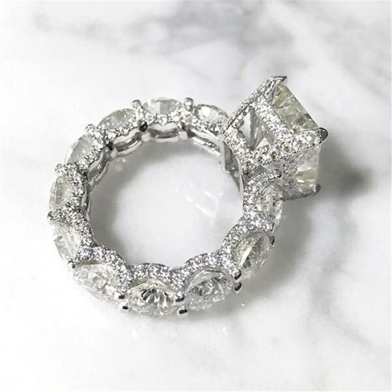Cocktail Luxury Jewelry 925 Sterling Silver Radiant Cut White Topaz CZ Diamond Eternity Party Women Wedding Engagement Band Ring For Love