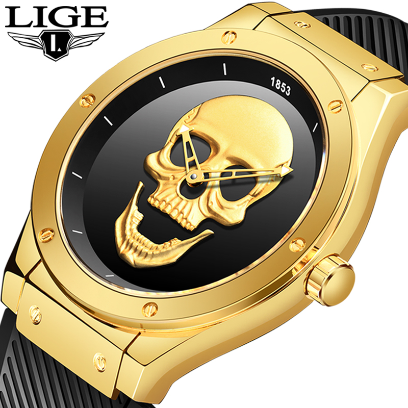 Man 3D Skull Gold Watch LIGE Fashion Mens Watches Top Silica Gel Watch Men Quartz Creative Clock Relogio Masculino, Silver black m
Man 3D Skull Gold Watch LIGE Fashion Mens Watches Top Silica Gel Watch Men Quartz Creative Clock Relogio Masculino, Silver black m