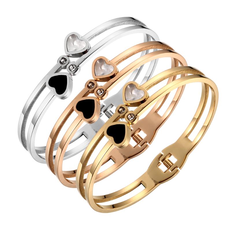 Fashion Open Bracelet Stainless Steel Jewelry Rose Gold Color Double Heart Crystal Bracelets for Women Pulseira
Fashion Open Bracelet Stainless Steel Jewelry Rose Gold Color Double Heart Crystal Bracelets for Women Pulseira