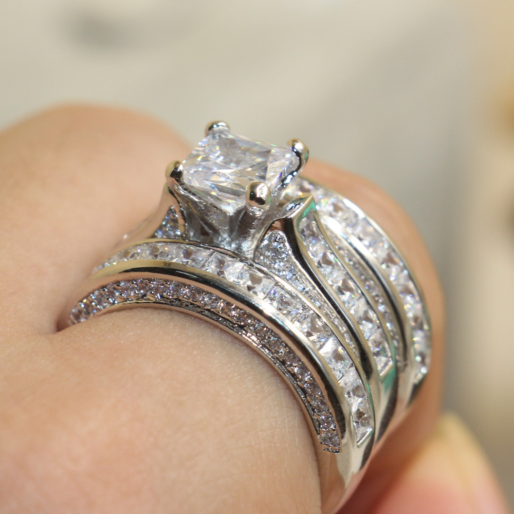 925 Sterling Silver White Clear 5A CZ stones Wedding Bridal Women Rings Gift Size 511