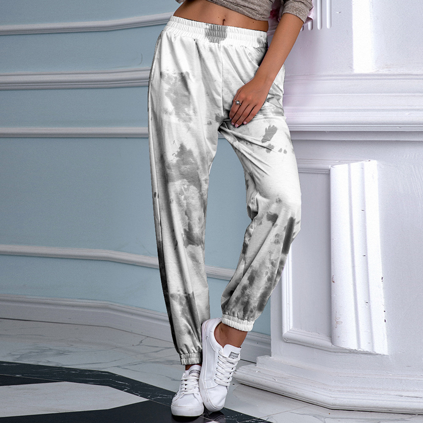 pants Spot 2021 European American spring and autumn tie-dye printed elastic waist all-match casual harem