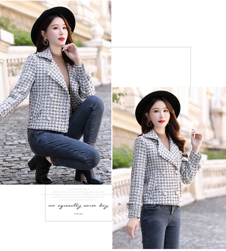 Autumn new retro womens houndstooth plaid grid pattern woolen short thickening coat casacos plus size MLXLXXL3XL