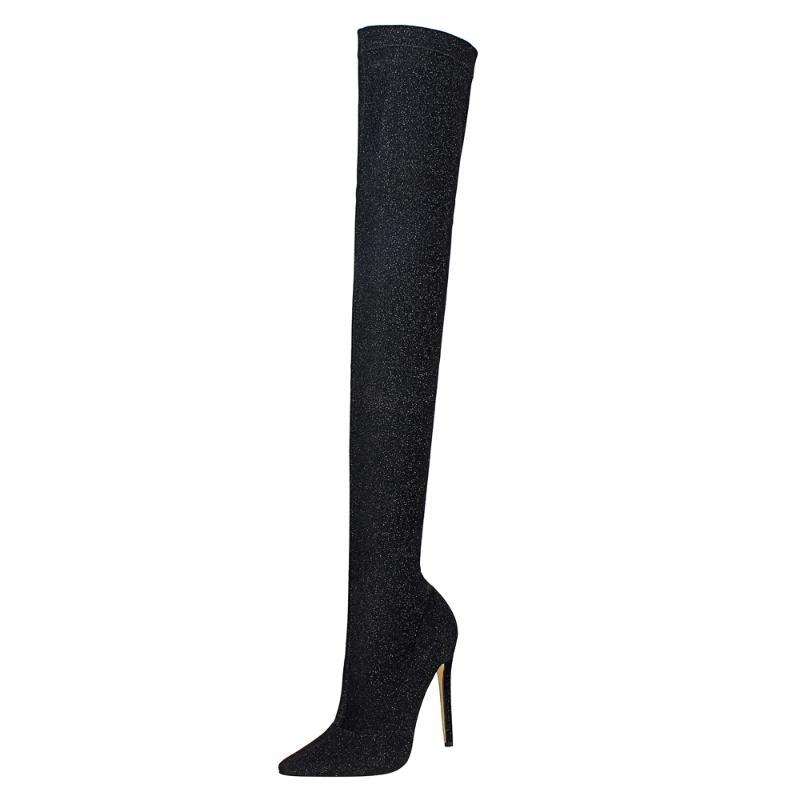 Women's Black Thigh High Boots Stylish Sequined Fabric Shoes Sexy Point Toe 11.5cm Heel Over Knee Boots Ladies Party Shoes
Women's Black Thigh High Boots Stylish Sequined Fabric Shoes Sexy Point Toe 11.5cm Heel Over Knee Boots Ladies Party Shoes