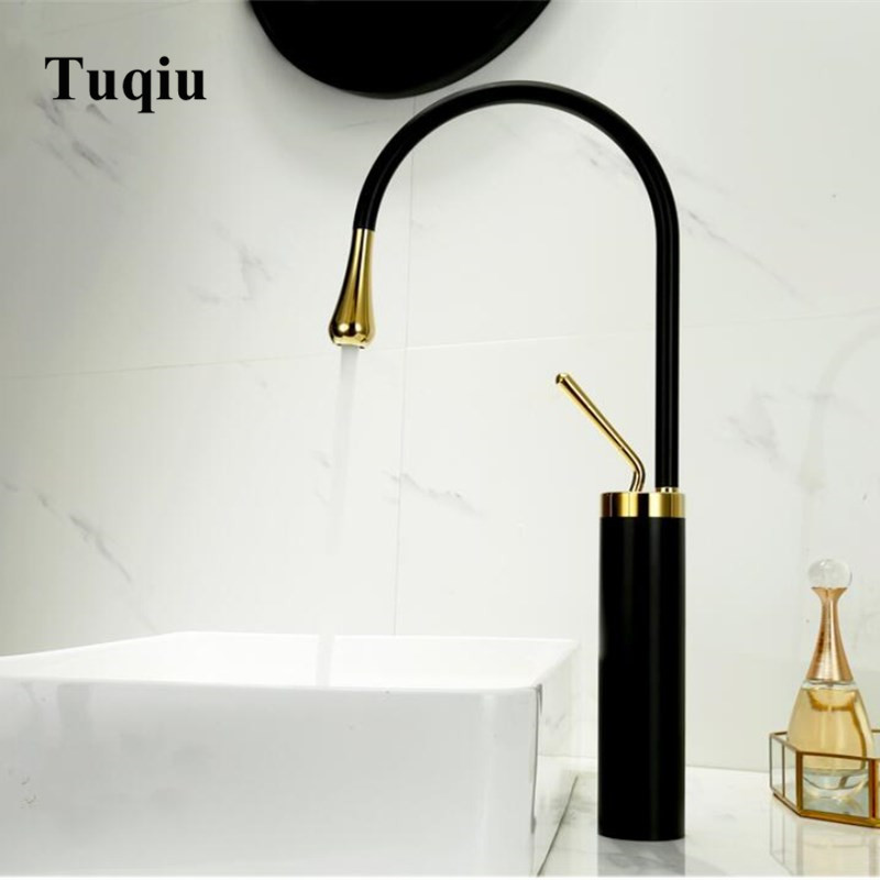 Bathroom Sink Faucets Basin Black Gold Faucet For Mixer Tall Taps Waterfall Single Hole Torneira